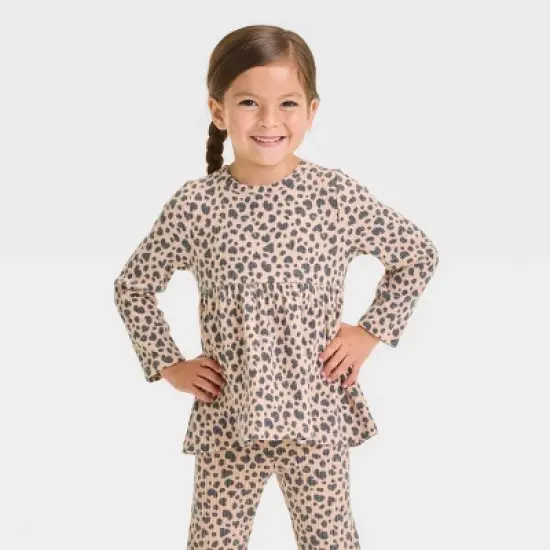 Toddler Girls' Ribbed Leopard Shirt - Cat & Jack&trade; Beige image {3}