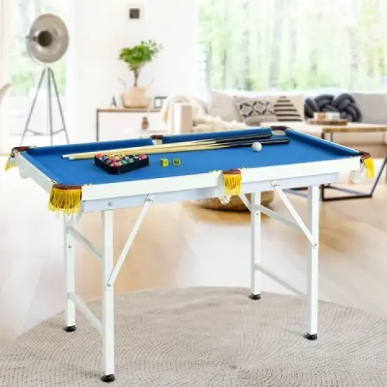 Costway 47'' Folding Billiard Table Pool Game Table for Kids w/ Cues & Chalk & Brush image {3}