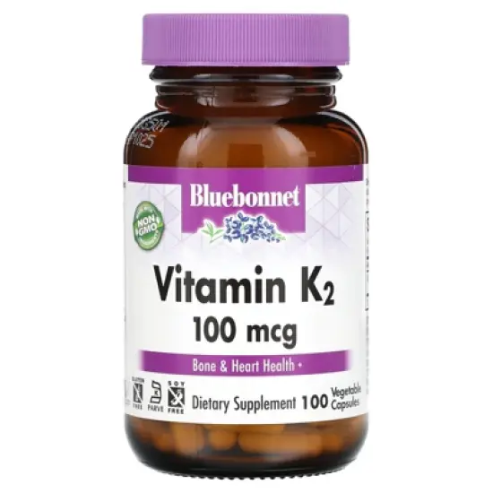 Bluebonnet Nutrition Vitamin K2, 100 mcg, 100 Vegetable Capsules image {2}