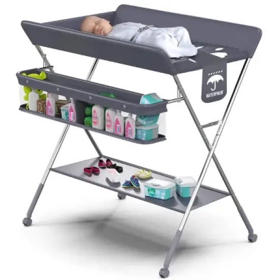 Babylicious Portable Baby Changing Table &ndash; Foldable with Wheels, Adjustable Height, Safety Belt & Large Storage Rack for Infants image {6}