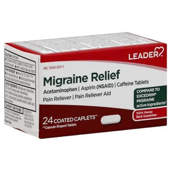 Leader Migraine Relief 250-250-65mg  Coated Caplets, 24 Count image {2}
