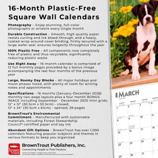 BrownTrout I Love Puppies 2026 12"x24" Hanging Square Wall Calendar Plastic-Free image {5}