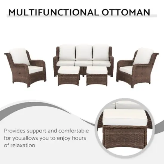 3-Seat Outdoor Couch Set with 2 Single Chairs and 2 Ottomans, Weather-Resistant Cushions, Steel Frame image {6}