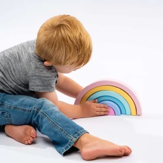 JumpOff Jo &ndash;Wooden Building Blocks - Montessori Rainbow Stacking Toys for Toddlers &ndash; Pastel Colors image {2}