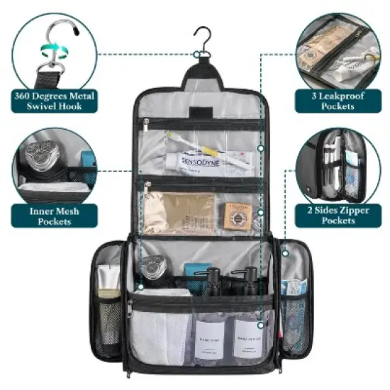 PAVILIA Large Hanging Toiletry Bag, Travel Women Men Cosmetic Organizer, Water Resistant Makeup Accessories Essentials Kit image {2}