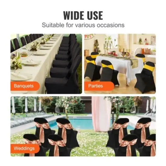 VEVOR Stretch Spandex Folding Chair Covers, Universal Fitted Chair Cover, Removable Washable Protective Slipcovers, for Wedding, (100PCS Black) image {6}