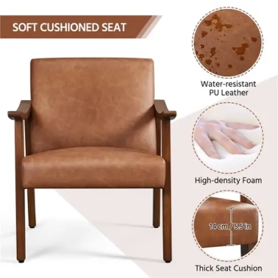 Yaheetech Modern Faux Leather Upholstered Armchair Accent Chair with Solid Wood Legs image {3}