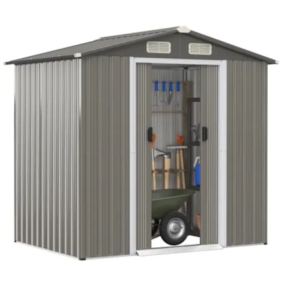 Tangkula 6' x 4' Outdoor Storage Shed Weather Resistant Galvanized Steel Shed with Tilted Roof Lockable Sliding Doors & 4 Air Vents image {9}