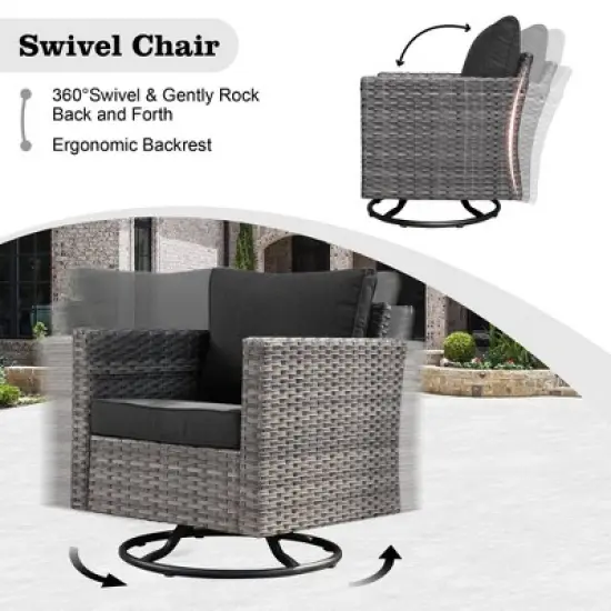 Ovios Venice 8pc Wicker Outdoor Patio Furniture Set Conversation Sofa Sectional with Swivel Chairs and Cushions image {9}