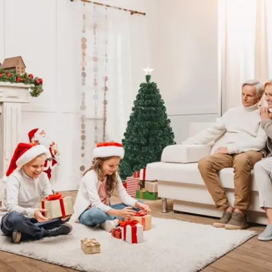 Costway 5'/6'/7'Pre-Lit Fiber Optic Christmas Tree Multicolor Lights image {1}