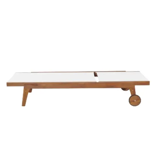 Christopher Knight Home Coloma Outdoor Mesh and Acacia Wood Armless Adjustable Chaise Lounge with Wheels image {4}