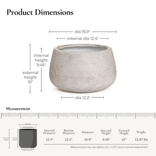 LuxenHome Rustic Indoor/Outdoor Planter &ndash; Round MgO Pot with Ribbed Texture image {2}