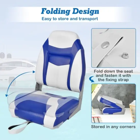 Costway 2 Pack High Back Folding Boat Seats with Sponge Cushion & Flexible Hinges image {6}