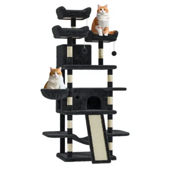68.5" Multi-Level Cat Tree for Indoor, Heavy Duty Adult Cat Tower with 2 Condos, Plush Perches, Sisal Scratching Posts,Hammocks,Basket,Dangling Balls image {7}