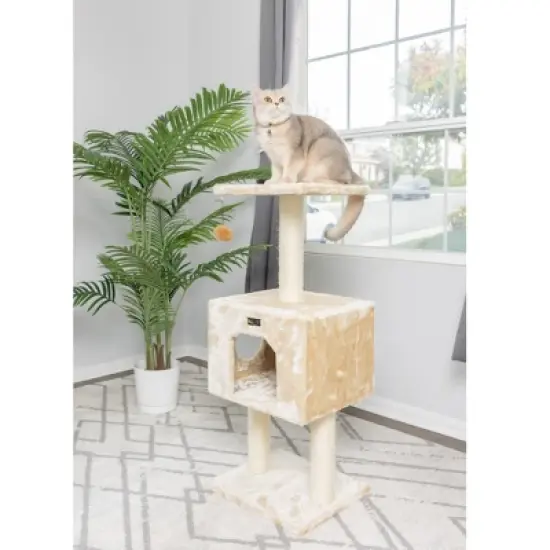 Armarkat Real Wood Cat Tree With Condo And Scratch Post 42 Height Beige A4201 image {1}