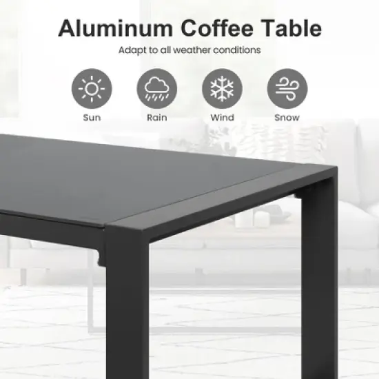 Heynemo Aluminum Outdoor Coffee Table, All-Weather Metal Rectangular Patio Side Table with Tempered Glass Top, for Porch Backyard Garden image {5}