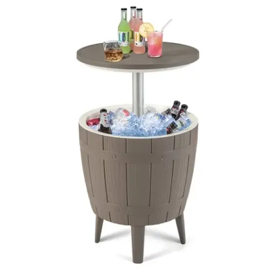 Tangkula 10 Gallon Cooler Bar Table w/ Telescopic Tabletop 3-in-1 Coffee Table Ice Bucket image {10}