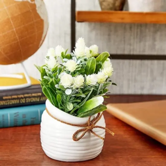 Juvale Artificial Flowers, Fake Faux Plants with Small White Vase for Indoor Room Spring Home Decor, 3.5 x 6 in image {1}