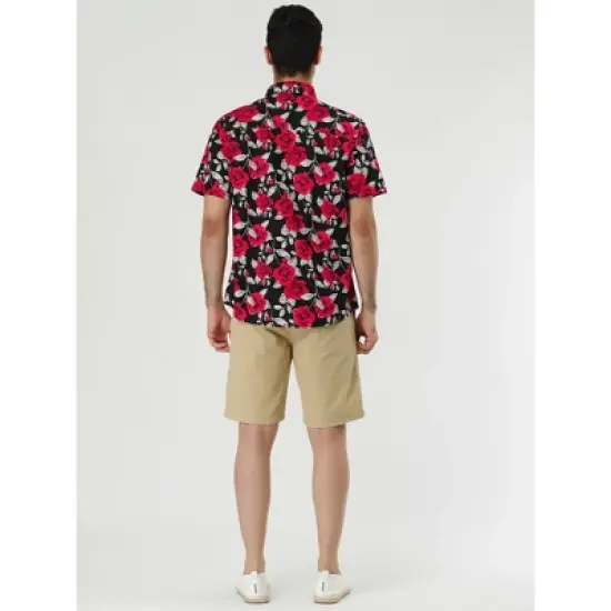 Lars Amadeus Men's Summer Floral Print Short Sleeve Button Down Beach Hawaiian Casual Shirt image {4}
