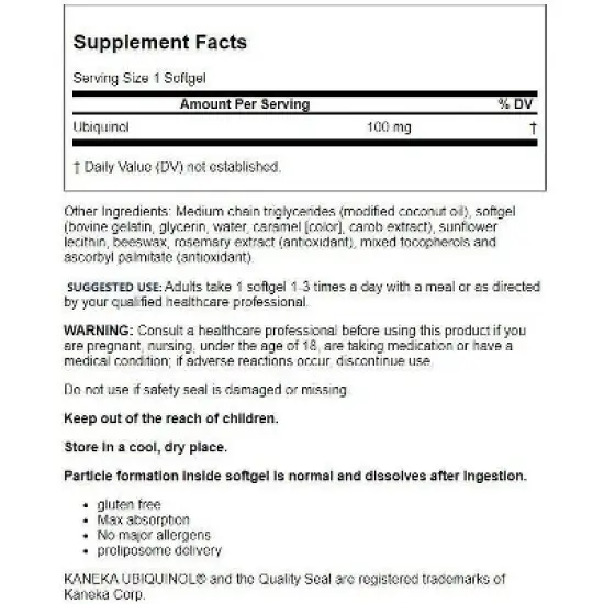 Jarrow Formulas, Inc. Ubiquinol Qh-absorb 100 mg 60 Softgels image {1}