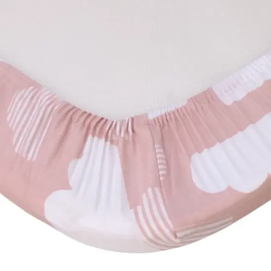 NoJo Skip Hop Cozy-Up 2-in-1 Bedside Sleeper Pink and White Clouds 100% Cotton Fitted Bassinet Sheet image {1}