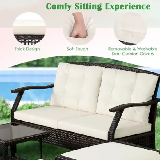 Costway 7PCS Patio Rattan Furniture Set Cushioned Sofas Loveseat Yard W/Waterproof Cover image {5}