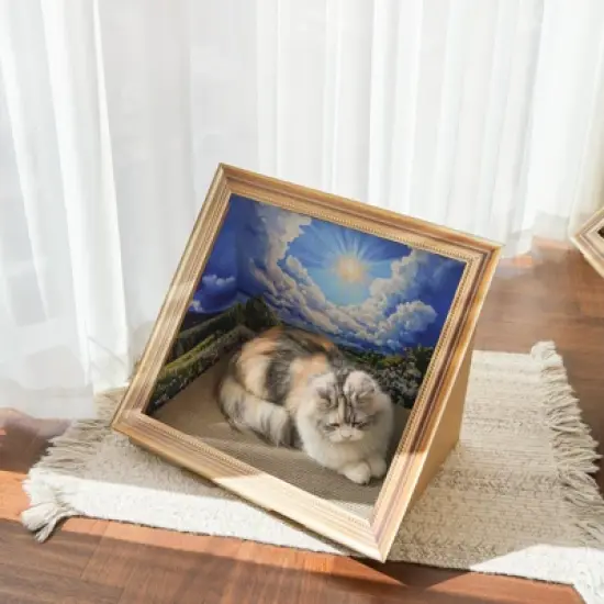 FairyLand&trade; - Oil Painting Cat Scratcher Bed &ndash; Cardboard Cat Scratching Lounge with Artistic Frame Design, Sturdy Corrugated Board, Cat Furniture image {1}
