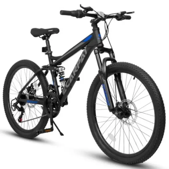 NAYSAYE Bicycle 24 Inch Mountain Bike with Disc Brakes 21 Speed for Unisex Adults Ideal for Trails, Black, 65"*25"*36" image {5}