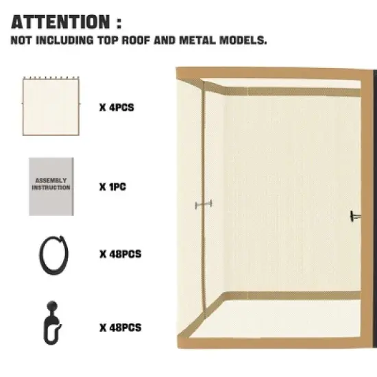 Aoodor Gazebo Netting Black 12' x 12' Polyester Screen Replacement 4 Panel Sidewalls for Patio (Only Netting) image {2}
