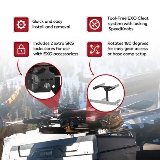 Yakima EXO TopShelf Second Level Hitch Base Rack Storage System 180 Degree Rotation Vehicle Attachment and 2 EXO Accessories SKS Locks, 2 Pack, Black image {1}