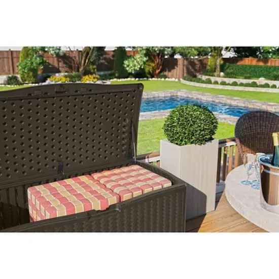 124gal Resin Wicker Deck Box Brown - Suncast image {1}