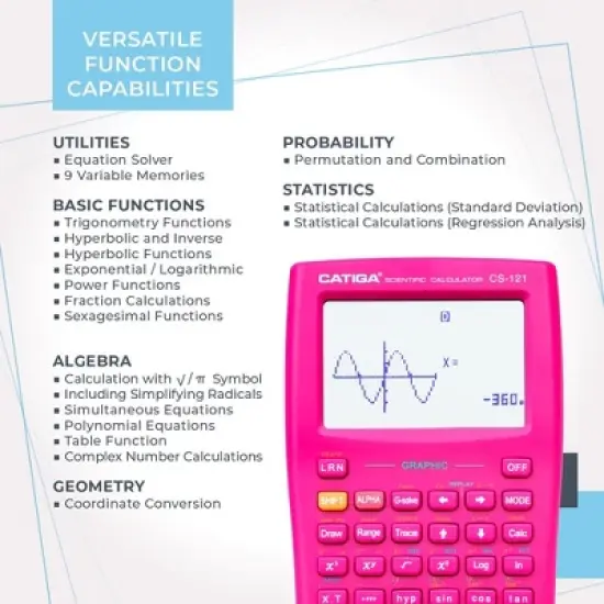CATIGA Scientific Graphing Calculator, 360 Functions, Large Display, Graphing & Advanced Math for Students and Beginners image {3}