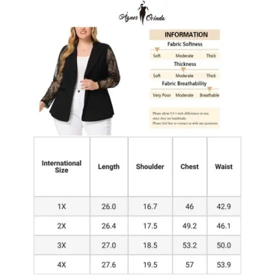 Agnes Orinda Women's Plus Size Work Flat Collar Notch Lapel Lace Front Blazers image {5}