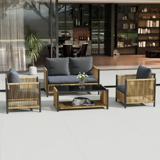 Suki Multi-piece PE Wicker Patio Conversation Set, Patio Seating Sets with Cushions, Outdoor Furniture- Maison Boucle image {12}