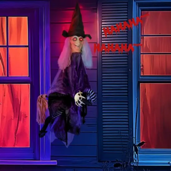 Slickblue 3FT Halloween Witch Outdoor Hanging Decor with Motion, LED Lights, and Terrifying Sounds image {2}