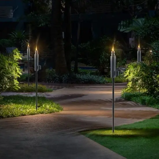 Sorbus 5 ft Set of 2 Stainless Oil Burning Barrel Shape Steel Torch - Great for backyard decorating and lawn lighting image {2}