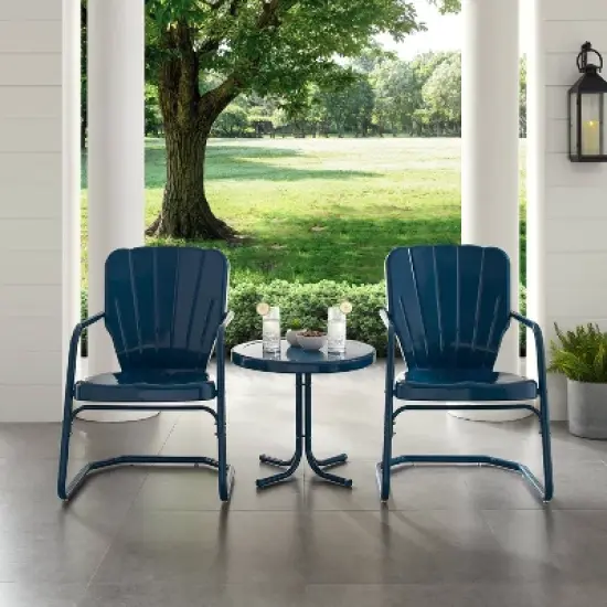 Ridgeland 3pc Outdoor Seating Set - Navy - Crosley image {1}