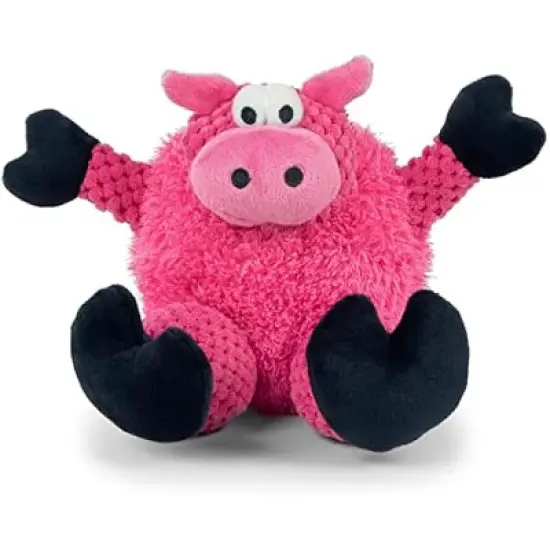 goDog Checkers Sitting Pig Squeaky Plush Dog Toy, Chew Guard Technology - Pink, Small image {1}