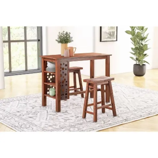 3pc Rectangular Brittany Bar Height Dining Set Wire Brushed Finish Chestnut - Boraam image {11}