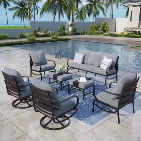 Captiva Designs 7pc Metal Patio Furniture Conversation Set with Swivel Chairs for Garden Porch Backyard image {11}
