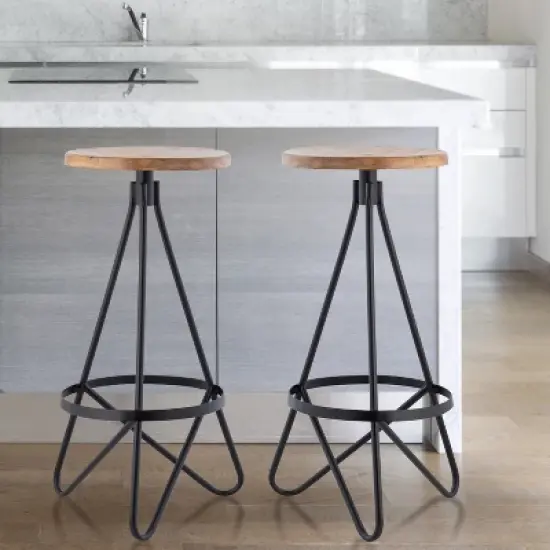 JONATHAN Y Spiroa Modern Industrial Metal Backless Circular Bar Stool image {12}