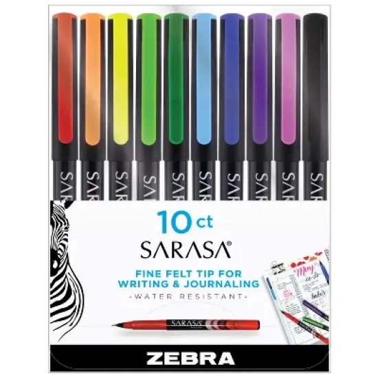 Zebra 10ct Sarasa Fineliner Porous Point Pens 0.8mm Assorted Colors: Journal & Drawing Pens, Water-Resistant, Non-Toxic image {4}