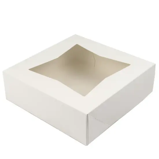 O'Creme White Pie Box, with Window, 8 x 8 x 2.5 Inch Deep - Pack Of 5 image {1}