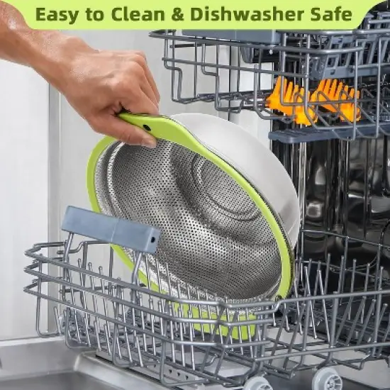 Colander Stainless Steel Microporous, 2QT Rice Strainer with Mixing Bowl, Rice Washer Bowl Set with Handle image {4}