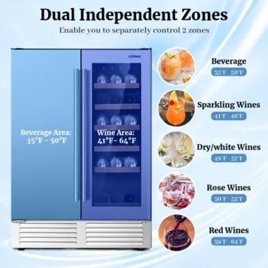 Costway 2-in-1 Beverage and  Cooler Free-standing & Built-in Dual Zones  Fridge image {4}