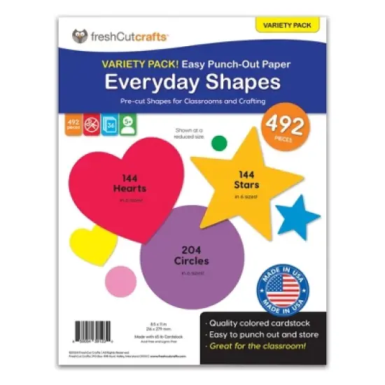 FreshCut Crafts Punch Out Paper Cutouts, Everyday Shapes, Hearts, Stars & Circles, 492 Pieces image {6}