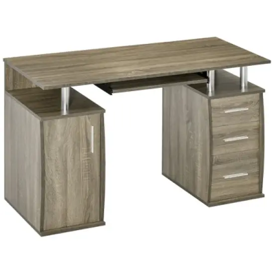 HOMCOM 47" Computer Desk with Keyboard Tray and Storage Drawers, Home Office Workstation Table with Storage Shelves image {3}