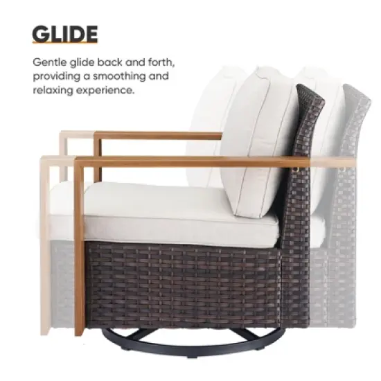 Buenhomino 4 Pieces Patio Furniture Sets, Wicker Patio Swivel Glider Chairs Set with 2 Ottoman, Outdoor Furniture Set for Outside Porch and Backyard image {4}