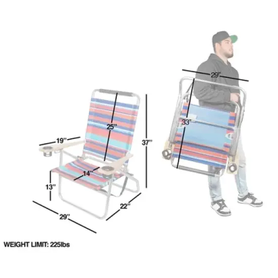 Garden Elements Foldable Reclining Aluminum Beach Chairs With Cup Holders and Carrying Strap, Multi-color (Pack of 2) image {1}