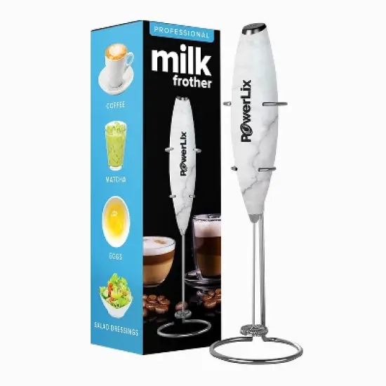 PowerLix Milk Frother Handheld Battery Operated Electric Whisk Foam Maker For Coffee With Stainless Steel Stand Included image {22}